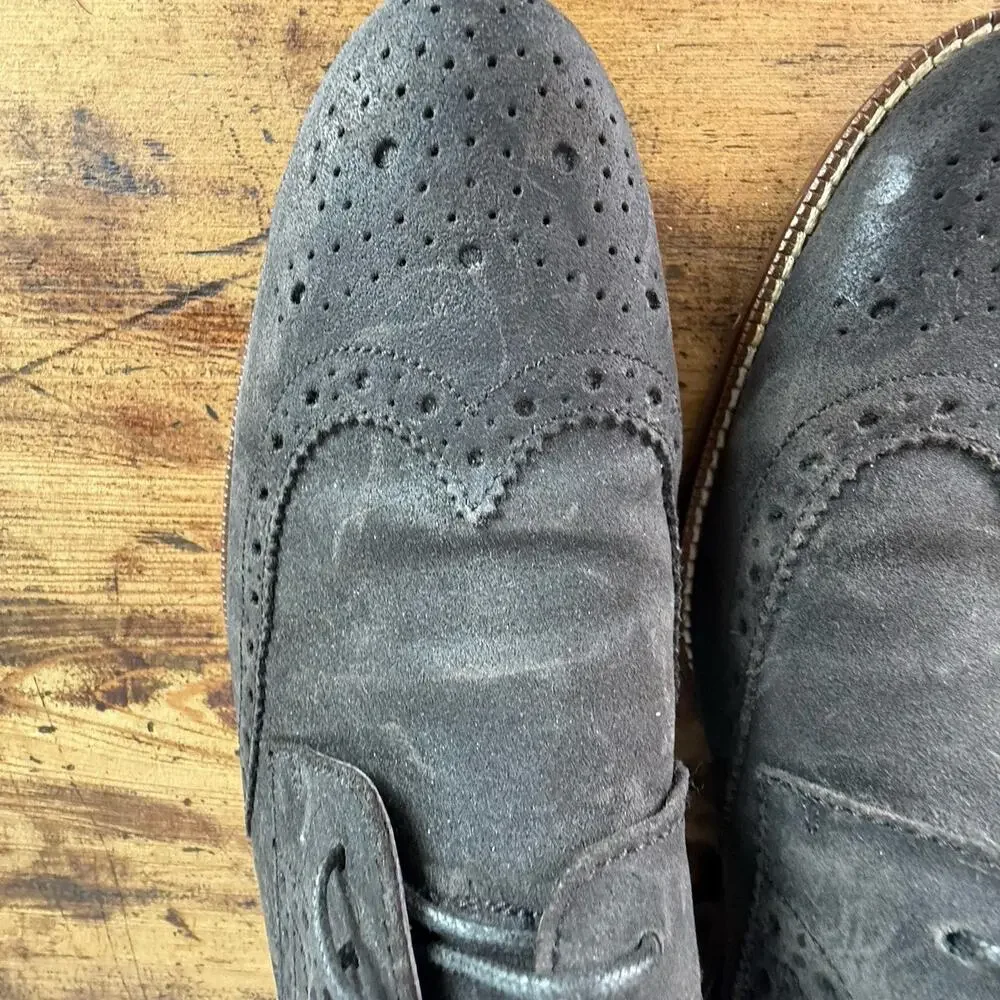 Joseph Abboud Mens Shoes 10.5 D Gray‎ Suede Leather Wing Tip Fredrick Oxford